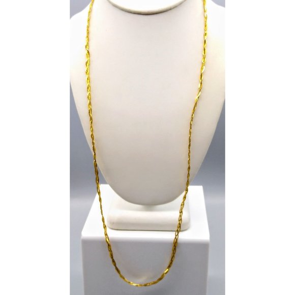 Long Vintage Woven Chain Necklace, Delicate Gold Tone Braided Strands - Picture 1 of 4